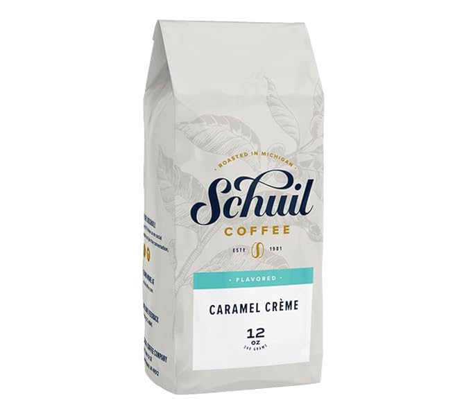 Caramel Creme, Schuil Whole Bean Coffee, Fair Trade, Premium Light Roasted Gourmet Whole Coffee Beans (12 Ounce Bag) - Small Batch Coffee Beans, Smooth and Full Bodied, Light Roast, Specialty Coffee, Caramel Flavored Coffee