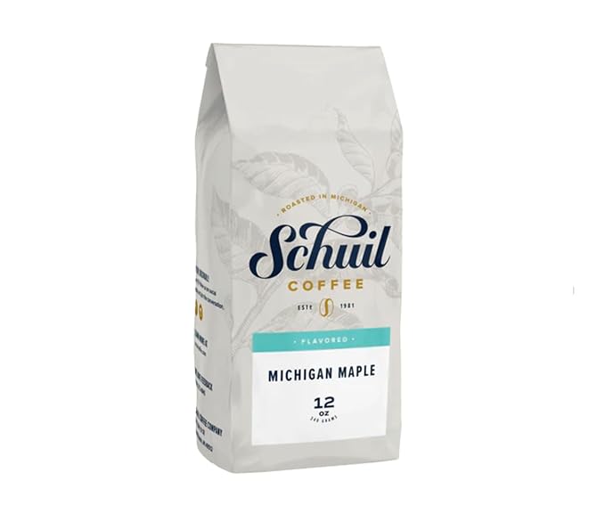 Michigan Maple, Schuil Whole Bean Coffee, Fair Trade, Premium Medium Roasted Gourmet Whole Coffee Beans (12 Ounce Bag) - Small Batch Coffee Beans, Smooth and Full Bodied, Light Roast, Specialty Coffee Perfect for Cold Brews