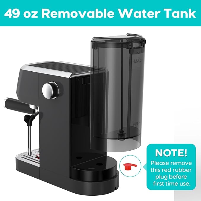 CASABREWS 3700 Essential Espresso Machine 20 Bar, Coffee Maker with Steam Milk Frother, Cappuccino & Latte Machine with 43.9oz Removable Water Tank, Charcoal Gray