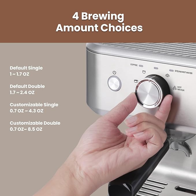 Gevi Barista Pro Espresso Machine, PID Control & Adjustable Shot/Temp, 58mm Commercial Portafilter, Powerful Steam Wand, 2.2L Removable Tank + Barista Kit - Home & Cafรฉ Use (EzBru 1000)