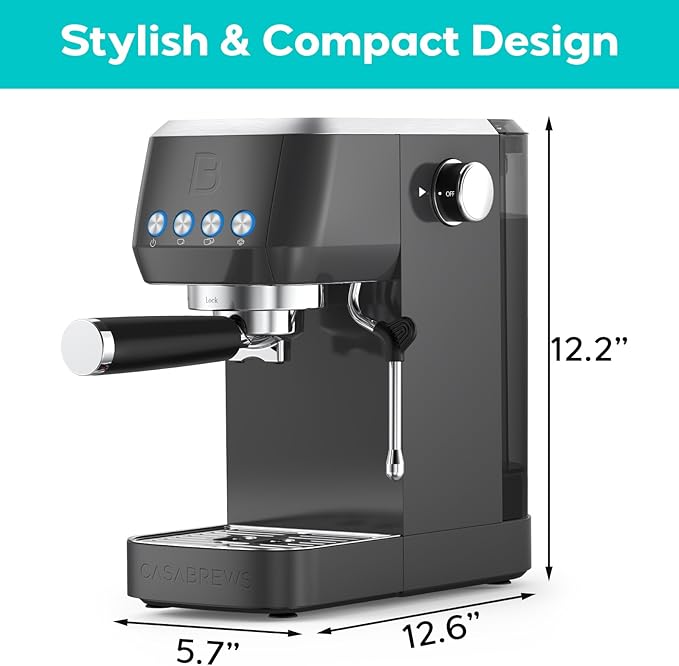 CASABREWS 3700 Essential Espresso Machine 20 Bar, Coffee Maker with Steam Milk Frother, Cappuccino & Latte Machine with 43.9oz Removable Water Tank, Charcoal Gray