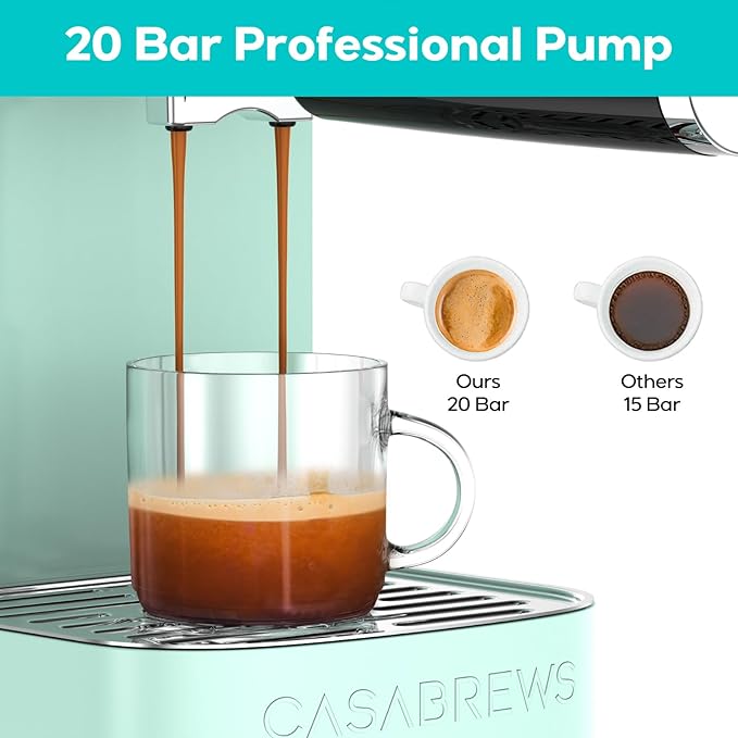 CASABREWS 3700 Essential Espresso Machine 20 Bar, Compact Coffee Maker with Steam Frother for Cappuccino, Latte, 43.9oz Water Tank, Pastel Green