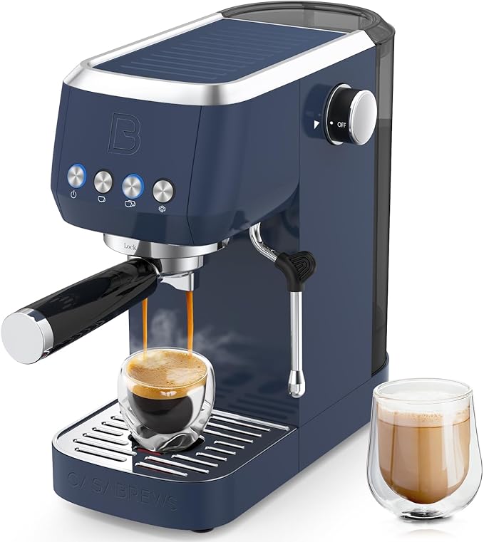 CASABREWS 3700 Essential Espresso Machine 20 Bar, Stainless steel Coffee Maker with Milk Frother, Espresso Coffee Machine for Cappuccino, Latte, 43.9oz Water Tank, Sapphire Blue