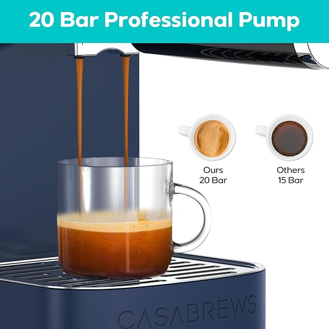 CASABREWS 3700 Essential Espresso Machine 20 Bar, Stainless steel Coffee Maker with Milk Frother, Espresso Coffee Machine for Cappuccino, Latte, 43.9oz Water Tank, Sapphire Blue