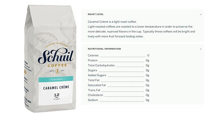 Caramel Creme, Schuil Whole Bean Coffee, Fair Trade, Premium Light Roasted Gourmet Whole Coffee Beans (12 Ounce Bag) - Small Batch Coffee Beans, Smooth and Full Bodied, Light Roast, Specialty Coffee, Caramel Flavored Coffee