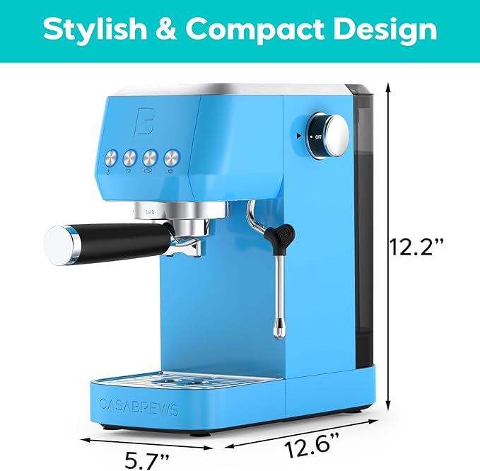 CASABREWS 3700 Essential Espresso Machine 20 Bar, Stainless Steel Espresso Maker with Steam Frother for Home, Compact Coffee Machine for for Cappuccino, Latte, 43.9oz Water Tank, Baby Blue