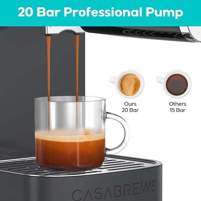 CASABREWS 3700 Essential Espresso Machine 20 Bar, Coffee Maker with Steam Milk Frother, Cappuccino & Latte Machine with 43.9oz Removable Water Tank, Charcoal Gray