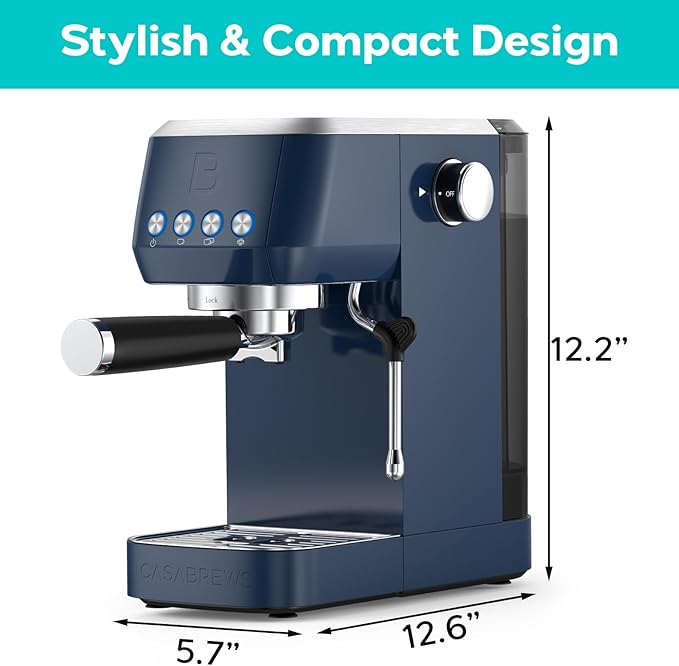 CASABREWS 3700 Essential Espresso Machine 20 Bar, Stainless steel Coffee Maker with Milk Frother, Espresso Coffee Machine for Cappuccino, Latte, 43.9oz Water Tank, Sapphire Blue