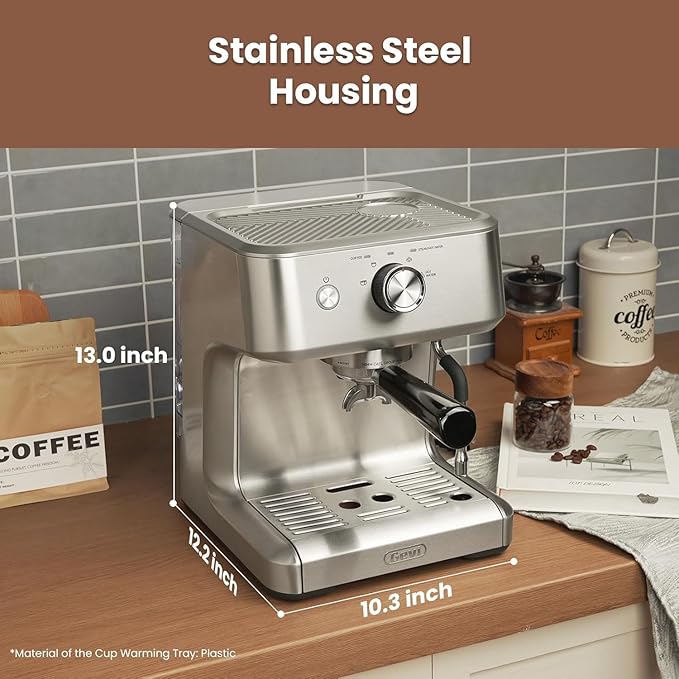 Gevi Barista Pro Espresso Machine, PID Control & Adjustable Shot/Temp, 58mm Commercial Portafilter, Powerful Steam Wand, 2.2L Removable Tank + Barista Kit - Home & Cafรฉ Use (EzBru 1000)