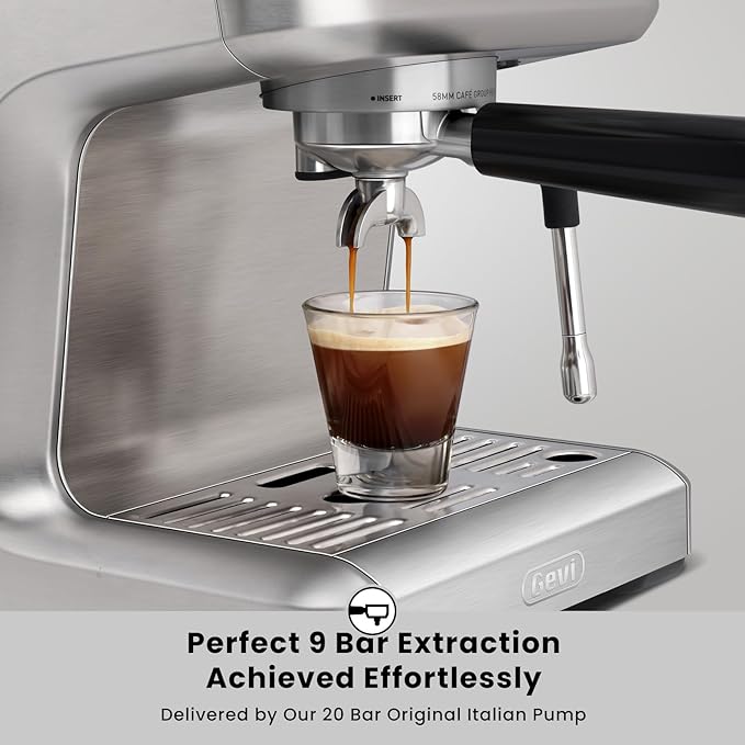 Gevi EzBru 1000C Programmable Barista Level Espresso Machine | 20Bar Pump + PID Temp Control (Adjustable Shot/Temp) | 58mm Portafilter w/Pressure Gauge | 2.2L Tank & Barista Kit | Home & Cafรฉ Use