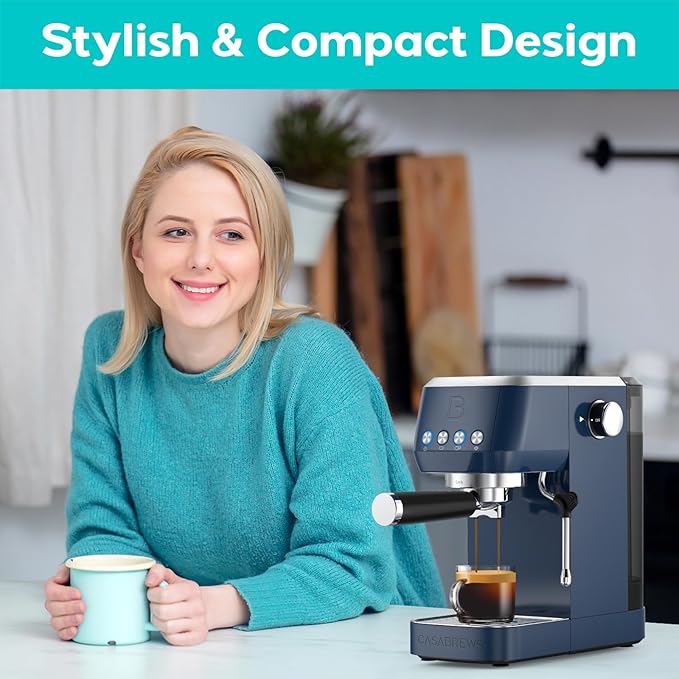CASABREWS 3700 Essential Espresso Machine 20 Bar, Stainless steel Coffee Maker with Milk Frother, Espresso Coffee Machine for Cappuccino, Latte, 43.9oz Water Tank, Sapphire Blue