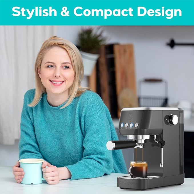 CASABREWS 3700 Essential Espresso Machine 20 Bar, Coffee Maker with Steam Milk Frother, Cappuccino & Latte Machine with 43.9oz Removable Water Tank, Charcoal Gray