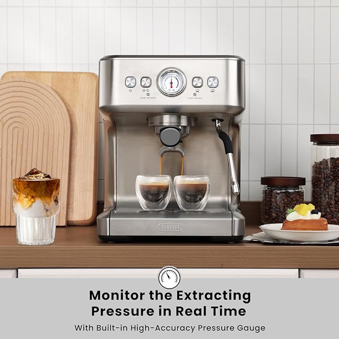 Gevi EzBru 1000C Programmable Barista Level Espresso Machine | 20Bar Pump + PID Temp Control (Adjustable Shot/Temp) | 58mm Portafilter w/Pressure Gauge | 2.2L Tank & Barista Kit | Home & Cafรฉ Use