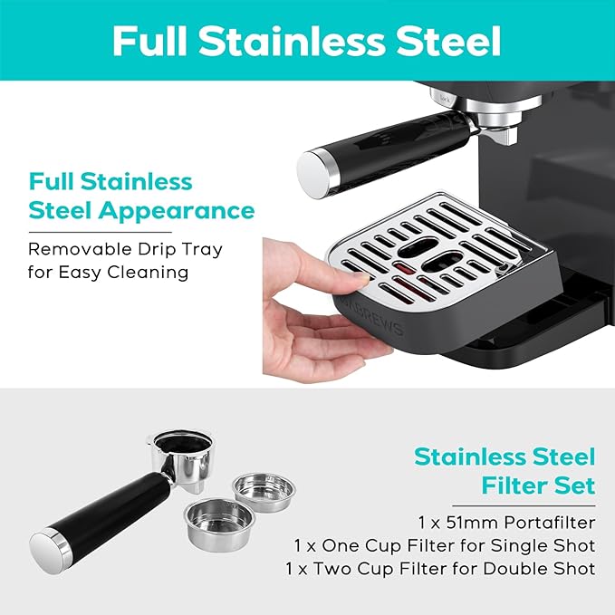 CASABREWS 3700 Essential Espresso Machine 20 Bar, Coffee Maker with Steam Milk Frother, Cappuccino & Latte Machine with 43.9oz Removable Water Tank, Charcoal Gray