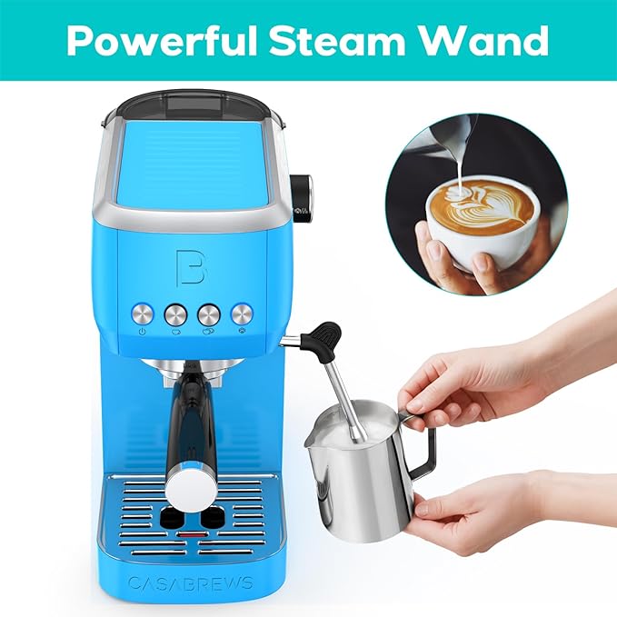 CASABREWS 3700 Essential Espresso Machine 20 Bar, Stainless Steel Espresso Maker with Steam Frother for Home, Compact Coffee Machine for for Cappuccino, Latte, 43.9oz Water Tank, Baby Blue
