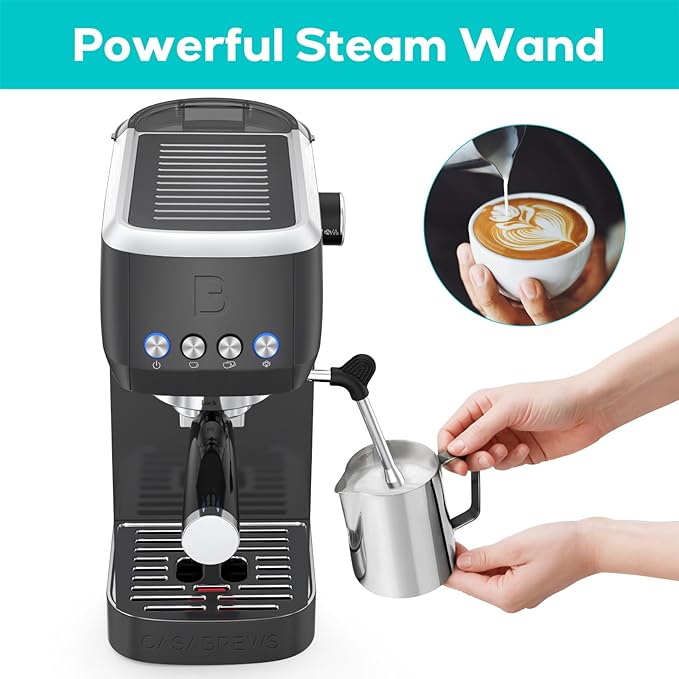 CASABREWS 3700 Essential Espresso Machine 20 Bar, Coffee Maker with Steam Milk Frother, Cappuccino & Latte Machine with 43.9oz Removable Water Tank, Charcoal Gray