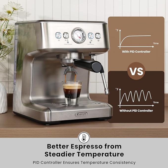 Gevi EzBru 1000C Programmable Barista Level Espresso Machine | 20Bar Pump + PID Temp Control (Adjustable Shot/Temp) | 58mm Portafilter w/Pressure Gauge | 2.2L Tank & Barista Kit | Home & Cafรฉ Use