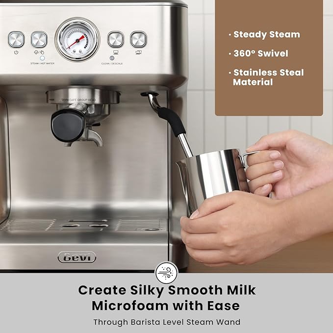 Gevi EzBru 1000C Programmable Barista Level Espresso Machine | 20Bar Pump + PID Temp Control (Adjustable Shot/Temp) | 58mm Portafilter w/Pressure Gauge | 2.2L Tank & Barista Kit | Home & Cafรฉ Use