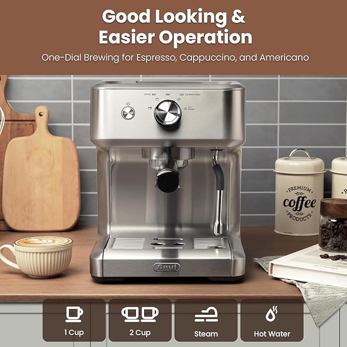Gevi Barista Pro Espresso Machine, PID Control & Adjustable Shot/Temp, 58mm Commercial Portafilter, Powerful Steam Wand, 2.2L Removable Tank + Barista Kit - Home & Cafรฉ Use (EzBru 1000)