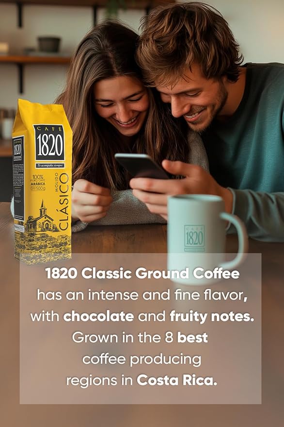Café 1820 Classic, Premium Costa Rican Ground Coffee, 100% Arabica, Dark Roast, High Altitude Blend with Aroma & Fruity Notes, 32 oz