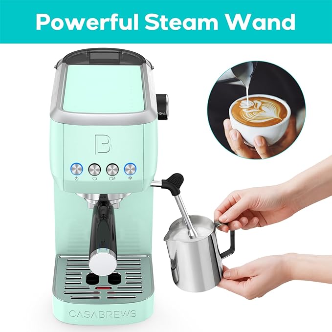 CASABREWS 3700 Essential Espresso Machine 20 Bar, Compact Coffee Maker with Steam Frother for Cappuccino, Latte, 43.9oz Water Tank, Pastel Green