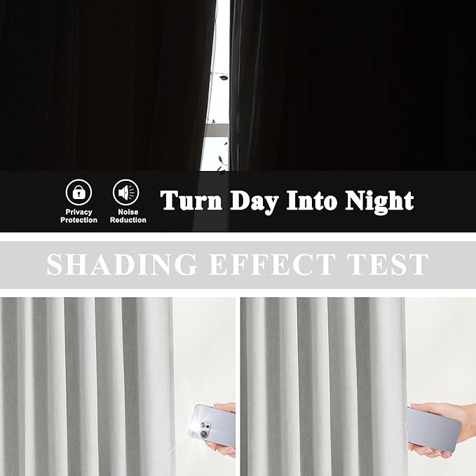 Vision Home Light Gray Pinch Pleated Full Blackout Curtains Linen Blended Thermal Insulated Window Panels 112 inch for Bedroom Living Room Darkening Grey Pleat Drapes with Hooks Back Tab 60"Wx112"Lx1