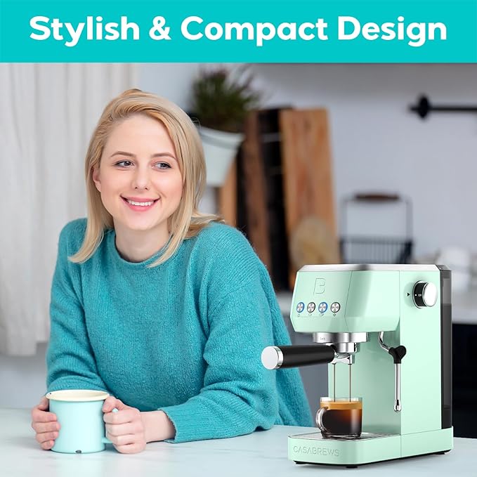 CASABREWS 3700 Essential Espresso Machine 20 Bar, Compact Coffee Maker with Steam Frother for Cappuccino, Latte, 43.9oz Water Tank, Pastel Green