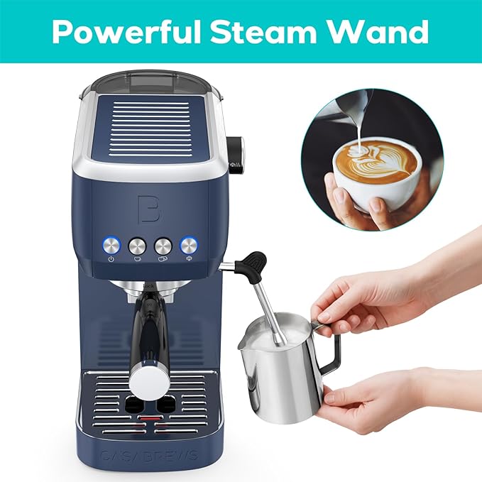 CASABREWS 3700 Essential Espresso Machine 20 Bar, Stainless steel Coffee Maker with Milk Frother, Espresso Coffee Machine for Cappuccino, Latte, 43.9oz Water Tank, Sapphire Blue