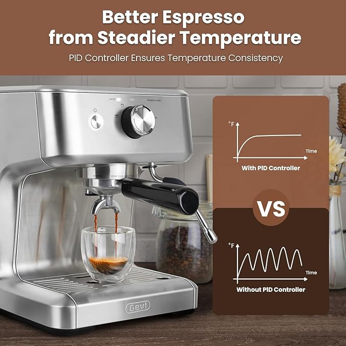 Gevi Barista Pro Espresso Machine, PID Control & Adjustable Shot/Temp, 58mm Commercial Portafilter, Powerful Steam Wand, 2.2L Removable Tank + Barista Kit - Home & Cafรฉ Use (EzBru 1000)