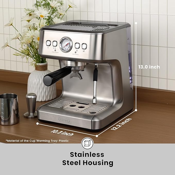 Gevi EzBru 1000C Programmable Barista Level Espresso Machine | 20Bar Pump + PID Temp Control (Adjustable Shot/Temp) | 58mm Portafilter w/Pressure Gauge | 2.2L Tank & Barista Kit | Home & Cafรฉ Use
