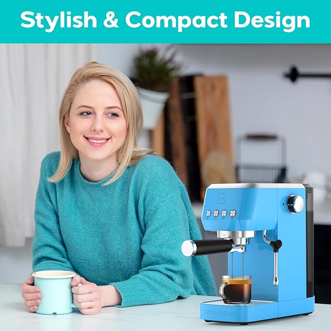 CASABREWS 3700 Essential Espresso Machine 20 Bar, Stainless Steel Espresso Maker with Steam Frother for Home, Compact Coffee Machine for for Cappuccino, Latte, 43.9oz Water Tank, Baby Blue