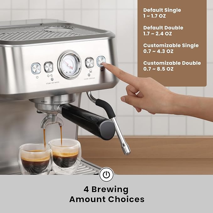 Gevi EzBru 1000C Programmable Barista Level Espresso Machine | 20Bar Pump + PID Temp Control (Adjustable Shot/Temp) | 58mm Portafilter w/Pressure Gauge | 2.2L Tank & Barista Kit | Home & Cafรฉ Use