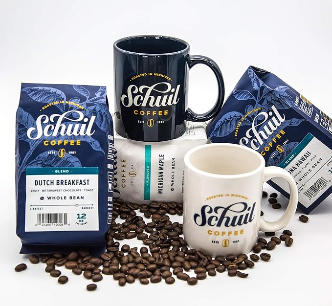 Michigan Maple, Schuil Whole Bean Coffee, Fair Trade, Premium Medium Roasted Gourmet Whole Coffee Beans (12 Ounce Bag) - Small Batch Coffee Beans, Smooth and Full Bodied, Light Roast, Specialty Coffee Perfect for Cold Brews