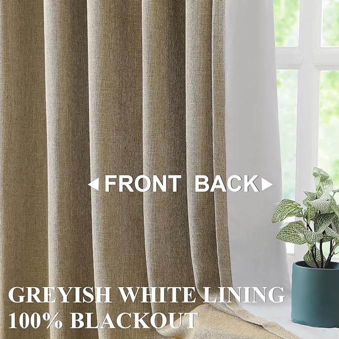 Vision Home Brown Pinch Pleated Full Blackout Curtains Linen Blended 60" Wide Thermal Insulated Window Panels 102 inch for Bedroom Living Room Darkening Pleat Drapes with Hooks Back Tab 60" Wx102 Lx1