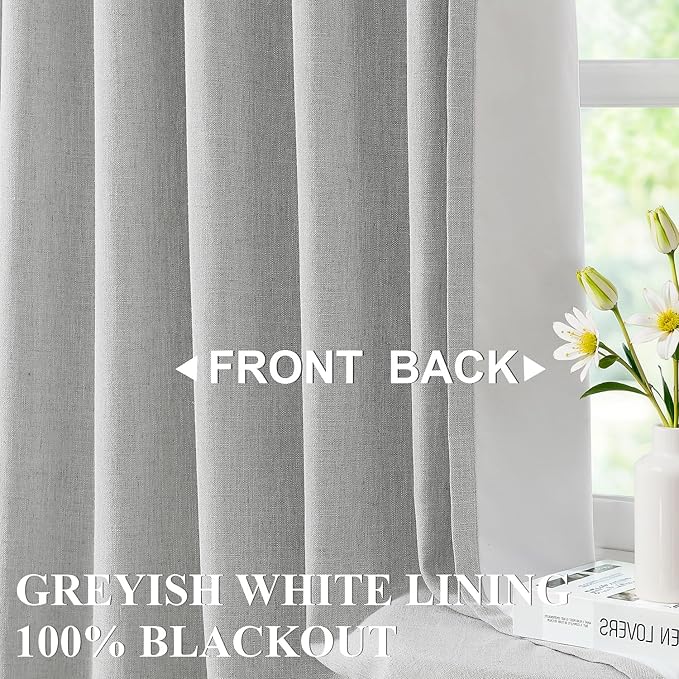 Vision Home Light Gray Pinch Pleated Full Blackout Curtains Linen Blended Thermal Insulated Window Panels 112 inch for Bedroom Living Room Darkening Grey Pleat Drapes with Hooks Back Tab 60"Wx112"Lx1