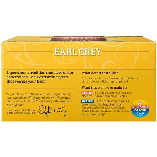 Twinings Earl Grey Black Tea Individually Wrapped Bags, 50 Count (Pack of 6), Flavoured with Citrus and Bergamot, Caffeinated, Enjoy Hot or Iced | Packaging May Vary