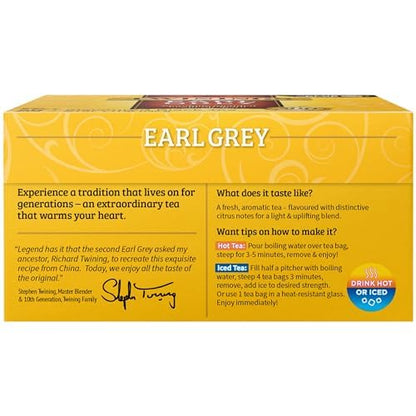 Twinings Earl Grey Black Tea Individually Wrapped Bags, 50 Count (Pack of 6), Flavoured with Citrus and Bergamot, Caffeinated, Enjoy Hot or Iced | Packaging May Vary