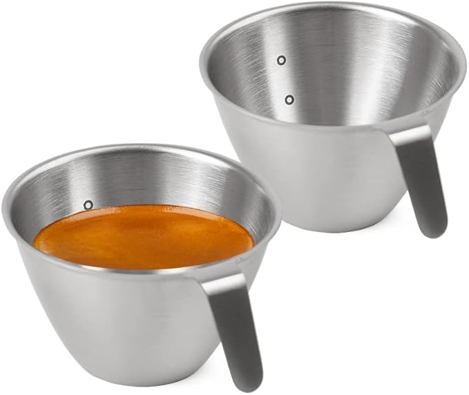 2oz Espresso Shot Cups, watchget Espresso Measuring Cup with Handle and Insdie Mark Stainless Steel Measuring Shot Cup for Barista Cafe Home Espresso Coffee Accessories, 2 Pack