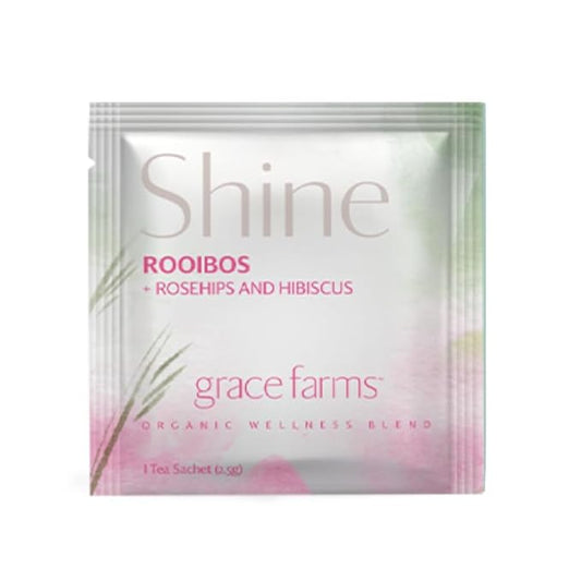 Grace Farms Shine Wellness Organic Tea Blend (100 Enveloped Pyramid Sachets w/ String & Tag) | Hydrating For Skin and Detox | Rooibos, Rosehips, Hibiscus, Tulsi, Haritaki | Fairtrade and Kosher | Gives Back 100% of Profits