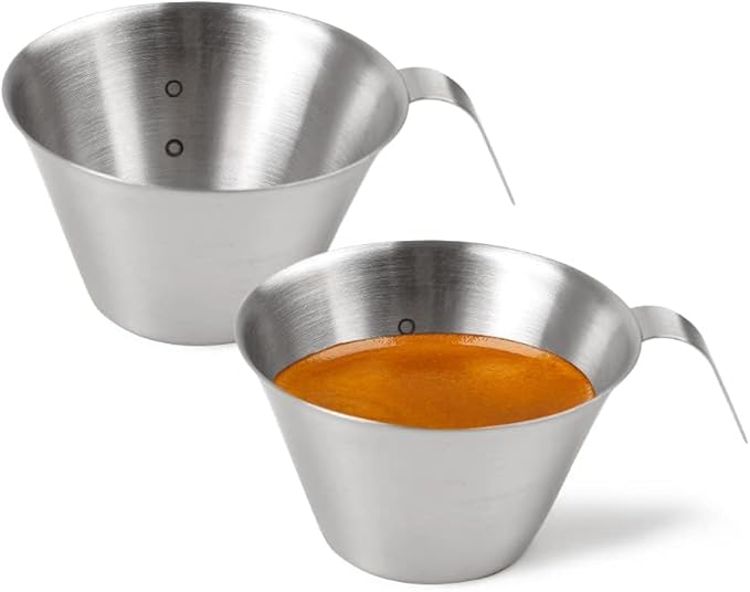 2oz Espresso Shot Cups, watchget Espresso Measuring Cup with Handle and Insdie Mark Stainless Steel Measuring Shot Cup for Barista Cafe Home Professional Espresso Coffee Accessories, Basic, 2 Pack
