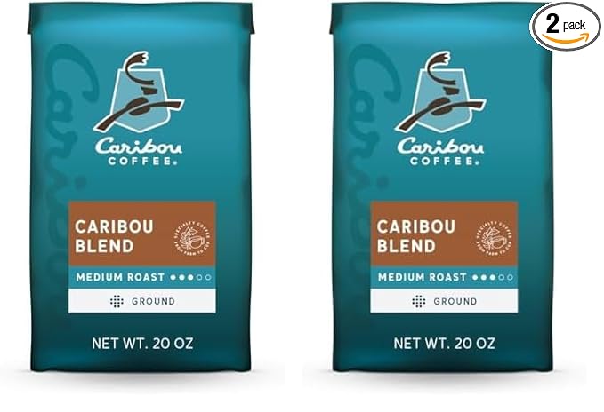 Caribou Coffee, Medium Roast Ground Coffee - Caribou Blend 20 Ounce Bag - Packaging May Vary (Pack of 2)