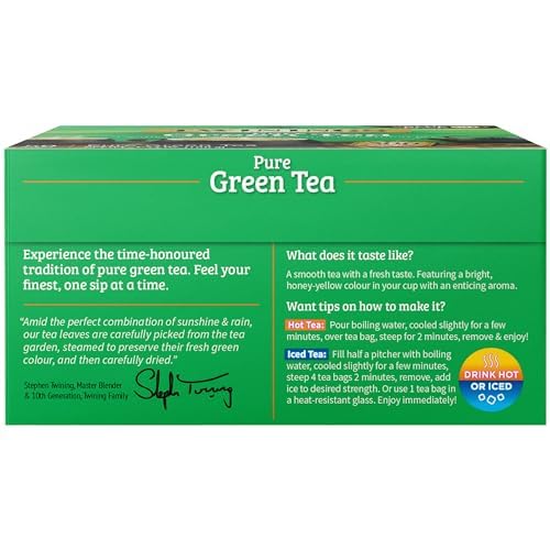 Twinings Pure Green Tea Individually Wrapped Bags, 50 Count (Pack of 6), Smooth Flavour, Enticing Aroma, Caffeinated, Enjoy Hot or Iced | Packaging May Vary