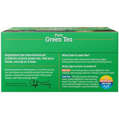 Twinings Pure Green Tea Individually Wrapped Bags, 50 Count (Pack of 6), Smooth Flavour, Enticing Aroma, Caffeinated, Enjoy Hot or Iced | Packaging May Vary