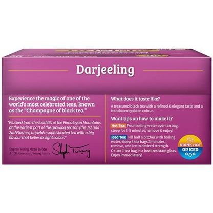 Twinings Darjeeling Black Tea Individually Wrapped Bags, 50 Count (Pack of 6), Delicate Light Taste, Caffeinated, Enjoy Hot or Iced | Packaging May Vary