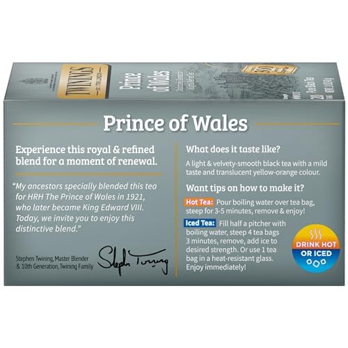 Twinings Prince of Wales Black Tea Individually Wrapped Bags, 20 Count (Pack of 6), Velvety Smooth & Mild, Caffeinated, Enjoy Hot or Iced | Packaging May Vary