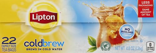 Lipton Cold Brew Iced Tea Bags, Family Size Zero Calories, Easy-To-Make with no boiling needed, 22 Total Tea Bags