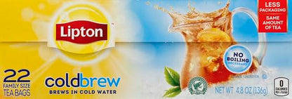 Lipton Cold Brew Iced Tea Bags, Family Size Zero Calories, Easy-To-Make with no boiling needed, 22 Total Tea Bags
