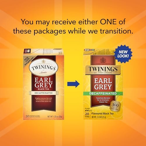 Twinings Decaffeinated Earl Grey Black Tea Individually Wrapped Bags, 20 Count (Pack of 6), Flavoured with Citrus and Bergamot, Enjoy Hot or Iced | Packaging May Vary