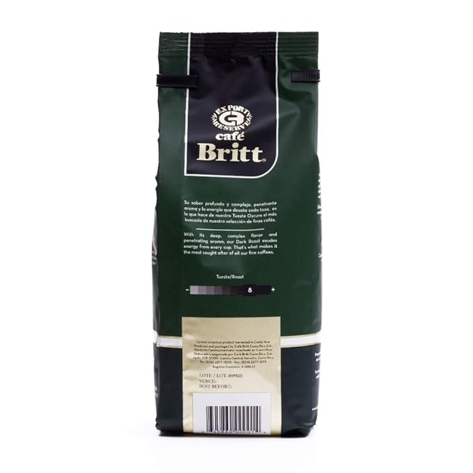 Café Britt® - Costa Rican Dark Roast Coffee (12 oz.) - Whole Bean, Arabica Coffee, Kosher, Gluten Free, 100% Gourmet & Dark Roast (1 Year Shelf-Life)