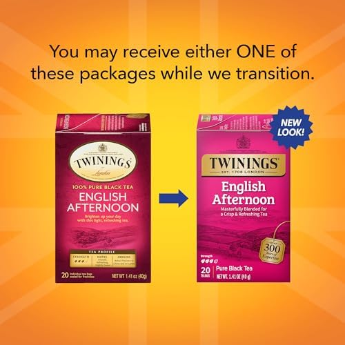 Twinings English Afternoon Black Tea Individually Wrapped Bags, 20 Count (Pack of 6), Smooth & Slightly Sweet, Caffeinated, Enjoy Hot or Iced | Packaging May Vary